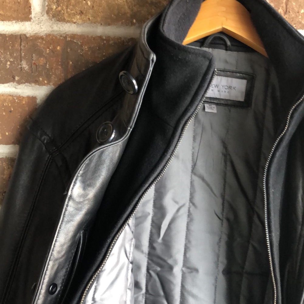 Marc New York Men’s Black Leather Jacket with Removable Wool Bib - Picture 6 of 12